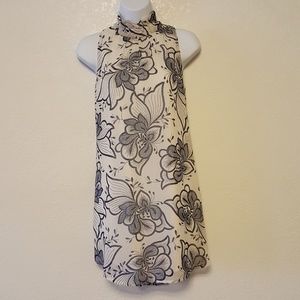 Ivory Floral Sleeveless Sketch Dress